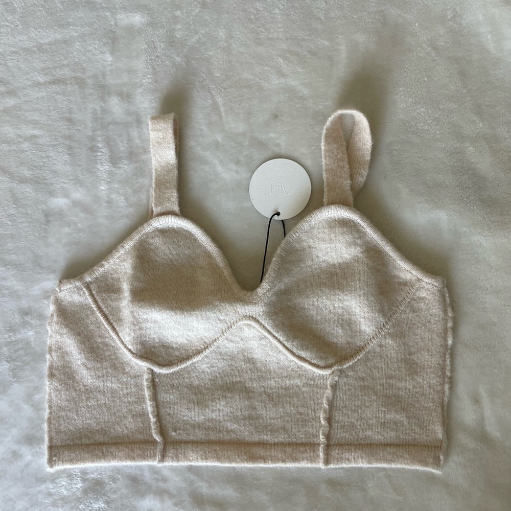 Nia The Brand Sweater Knit Bralette Top in Soft Cream